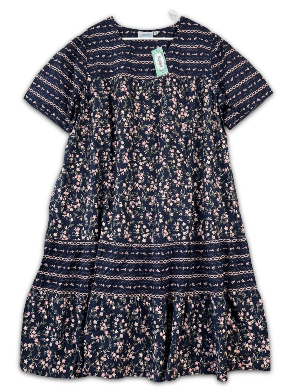 National Muumuu Housedress Womens Plus Size 2X Navy Blue Floral Short Sleeve NWT